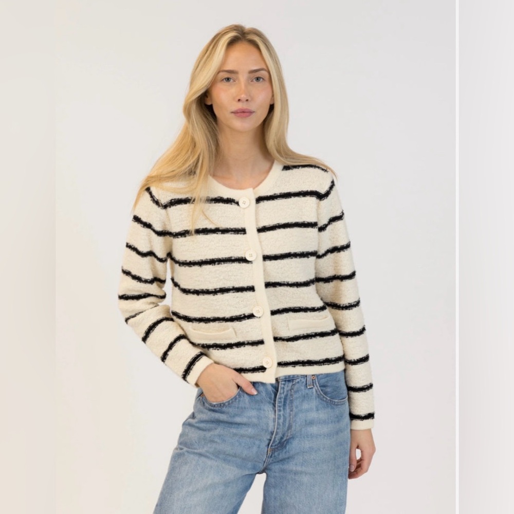 Lyla & Luxe Diana Eco Striped Cream and Black cardigan